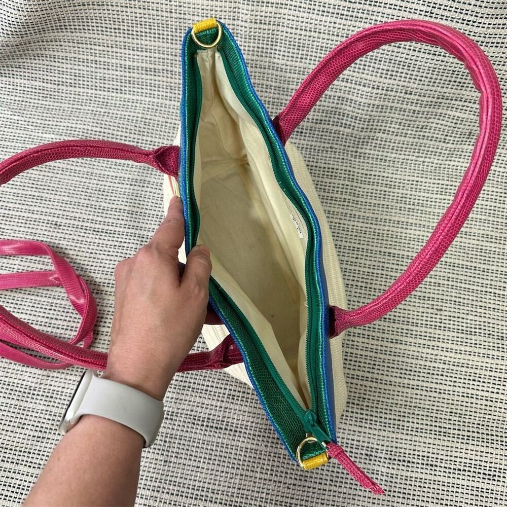 Vintage Rainbow 80s 90s Shoulder Bag‎ Woven Straw Maximalist Colorful Retro - Picture 11 of 14